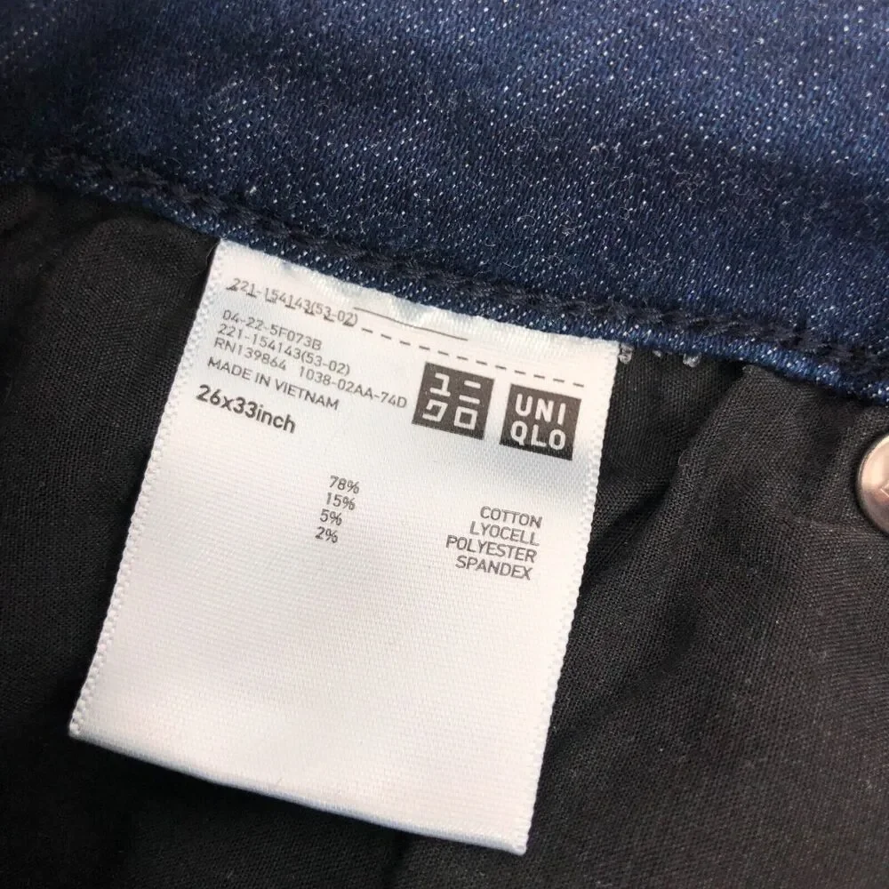 Uniqlo‎ Jeans Womens 26 x 33 Straight Leg Stretch Slim Fit Blue Denim Dark Wash